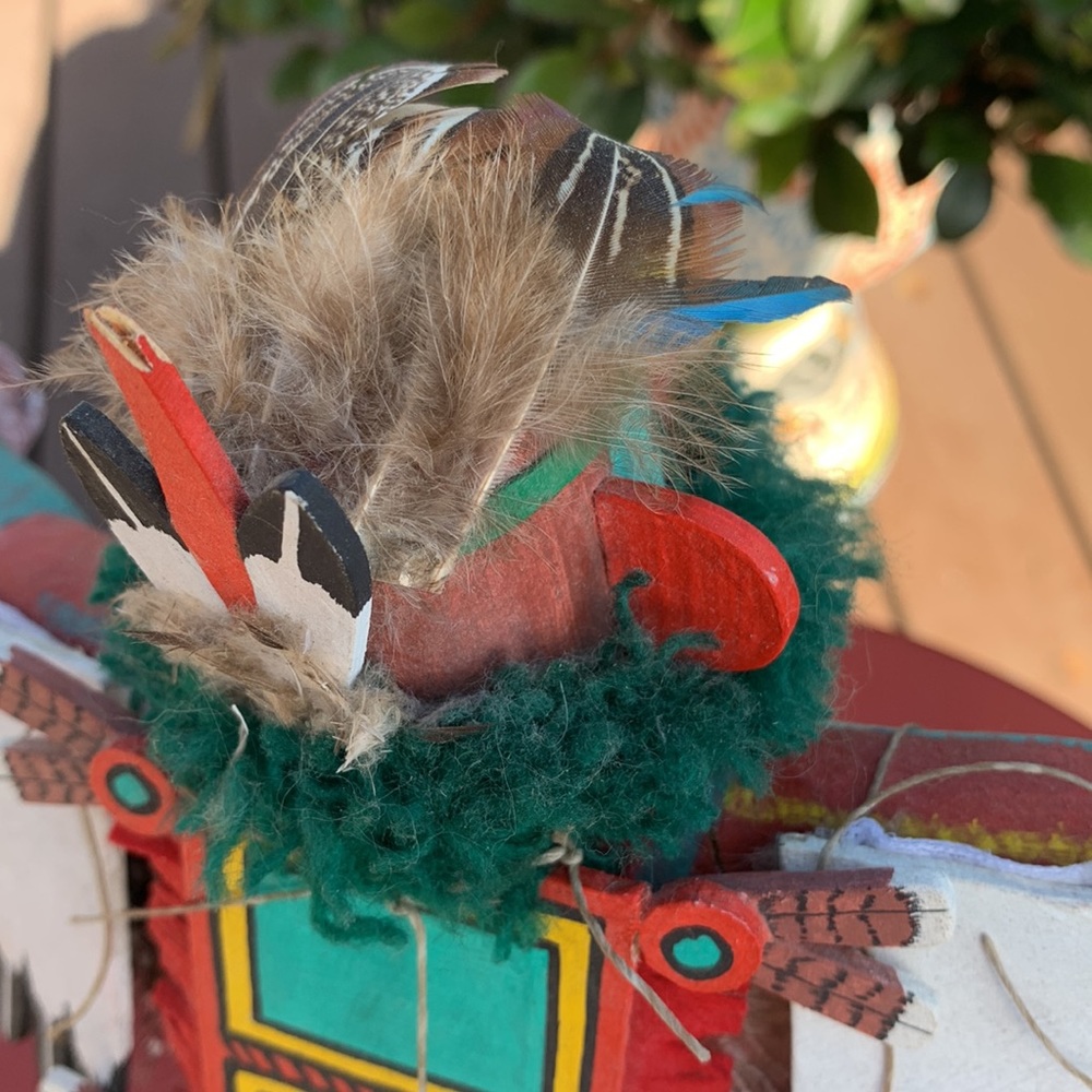 Hopi Indian Kachina Doll wooden, 11” tall wooden stand w feathers wings vintage - Picture 10 of 12
